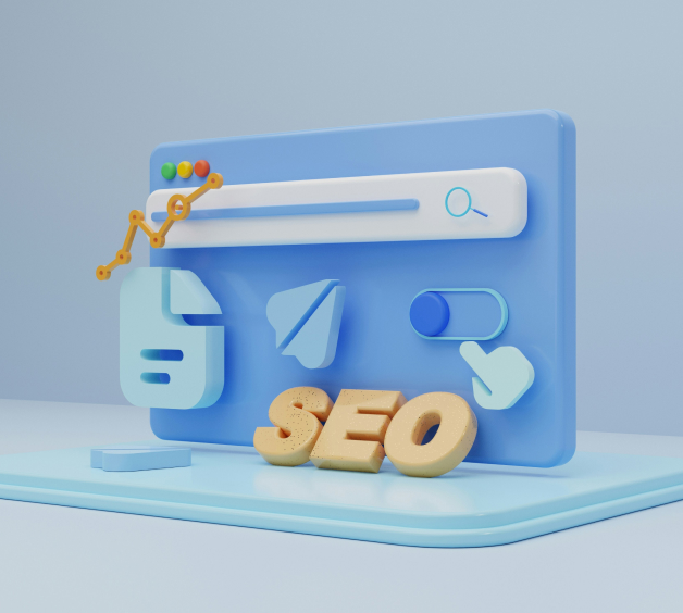 three dimensional clay-like design that reads SEO